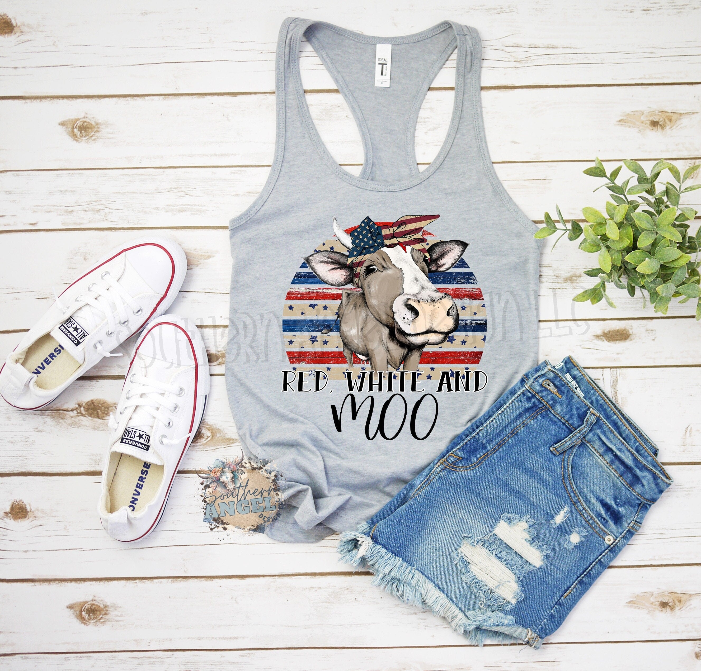 Red White And Moo Tank, Red, White, Trendy Patriotic Tank, 4th of July, Patriotic tank, Retro 4th of July shirt